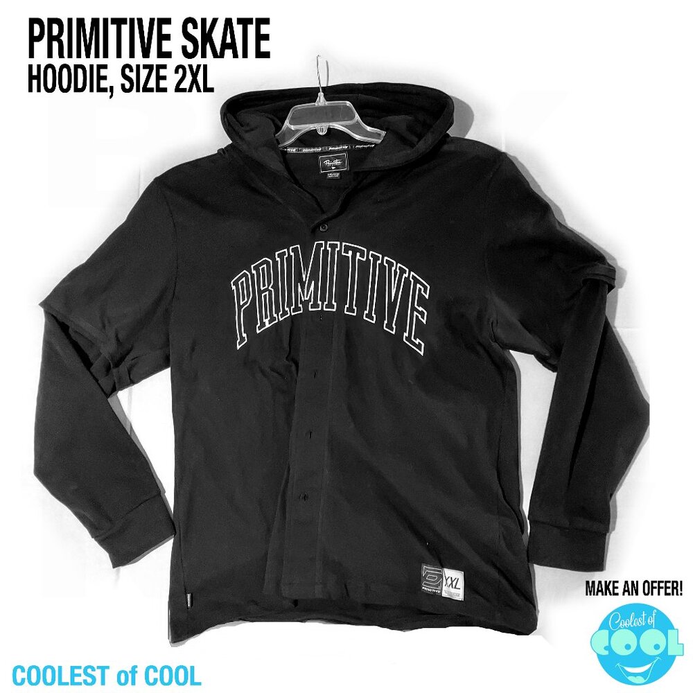 Primitive Skateboarding hoodie size 2XL black spellout logo long sleeve button